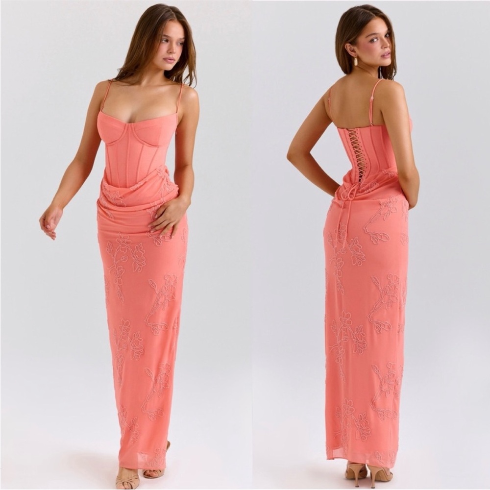 HOUSE OF CB 'Carmella' Coral Embellished Hand Beaded Dress Size S NWT $299